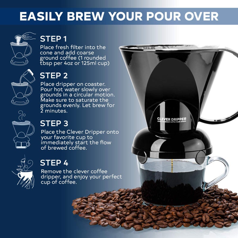 Clever Coffee Dripper and Filters, Large 18 oz (Black)| Barista's Choice| Safe BPA Free Plastic|Includes 100 Filters - Image 2